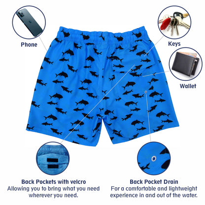 Mens Swim Trunk: Shark Beach